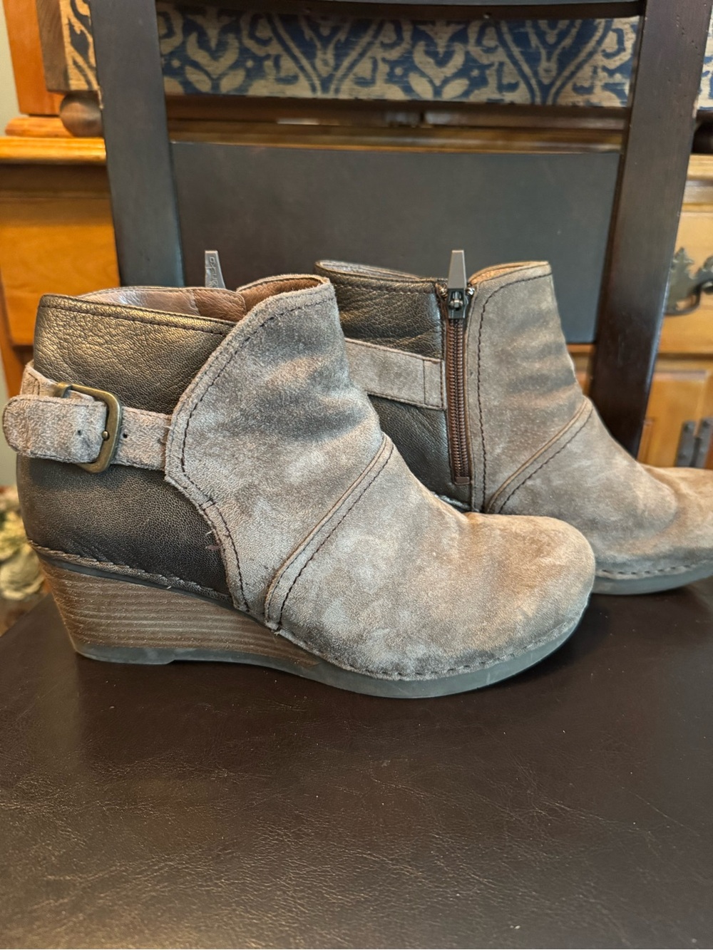 Dansko Gray Suede Wedge Ankle Booties